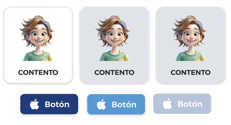 Cards y botones que componen la app teacompaño