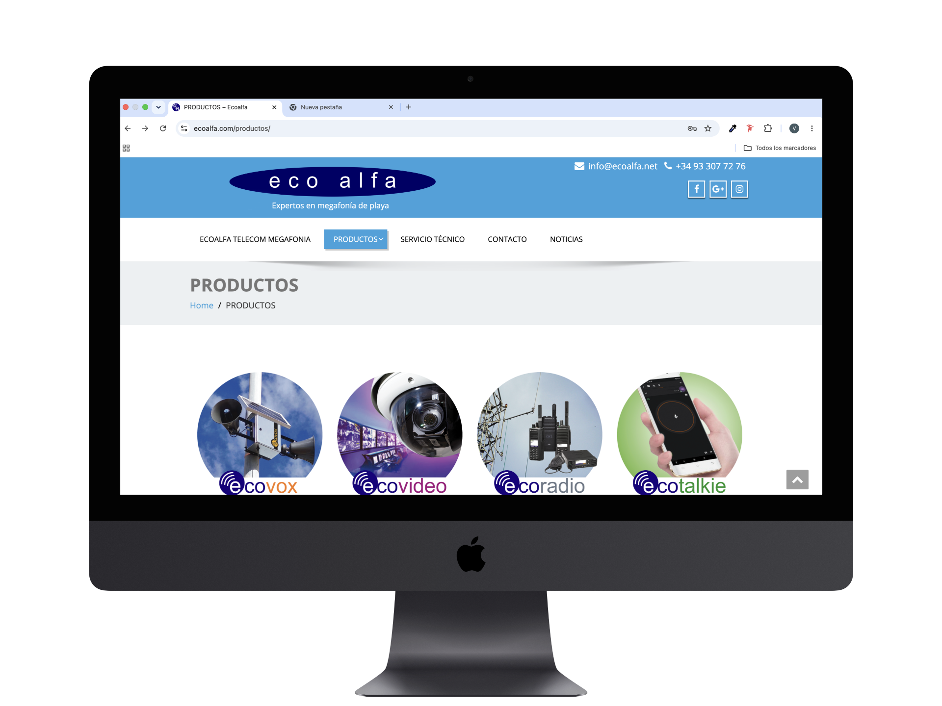 Pantalla productosde la web ecoalfa.com en wordpress