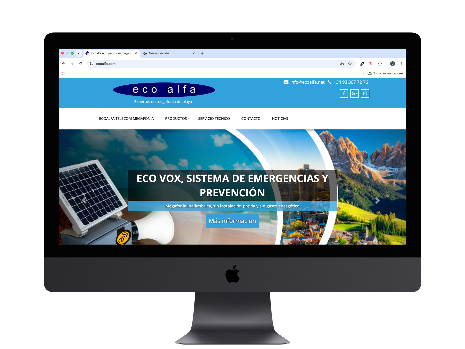 Pantalla del home web ecoalfa.com en wordpress