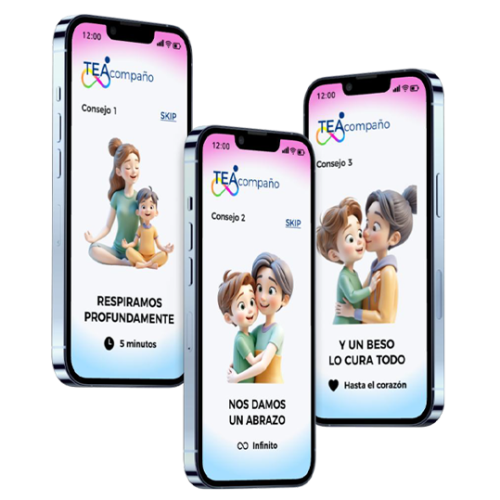 Tres pantallas de la App Móvil con recomendaciones según nivel emocional de la persona con autismo